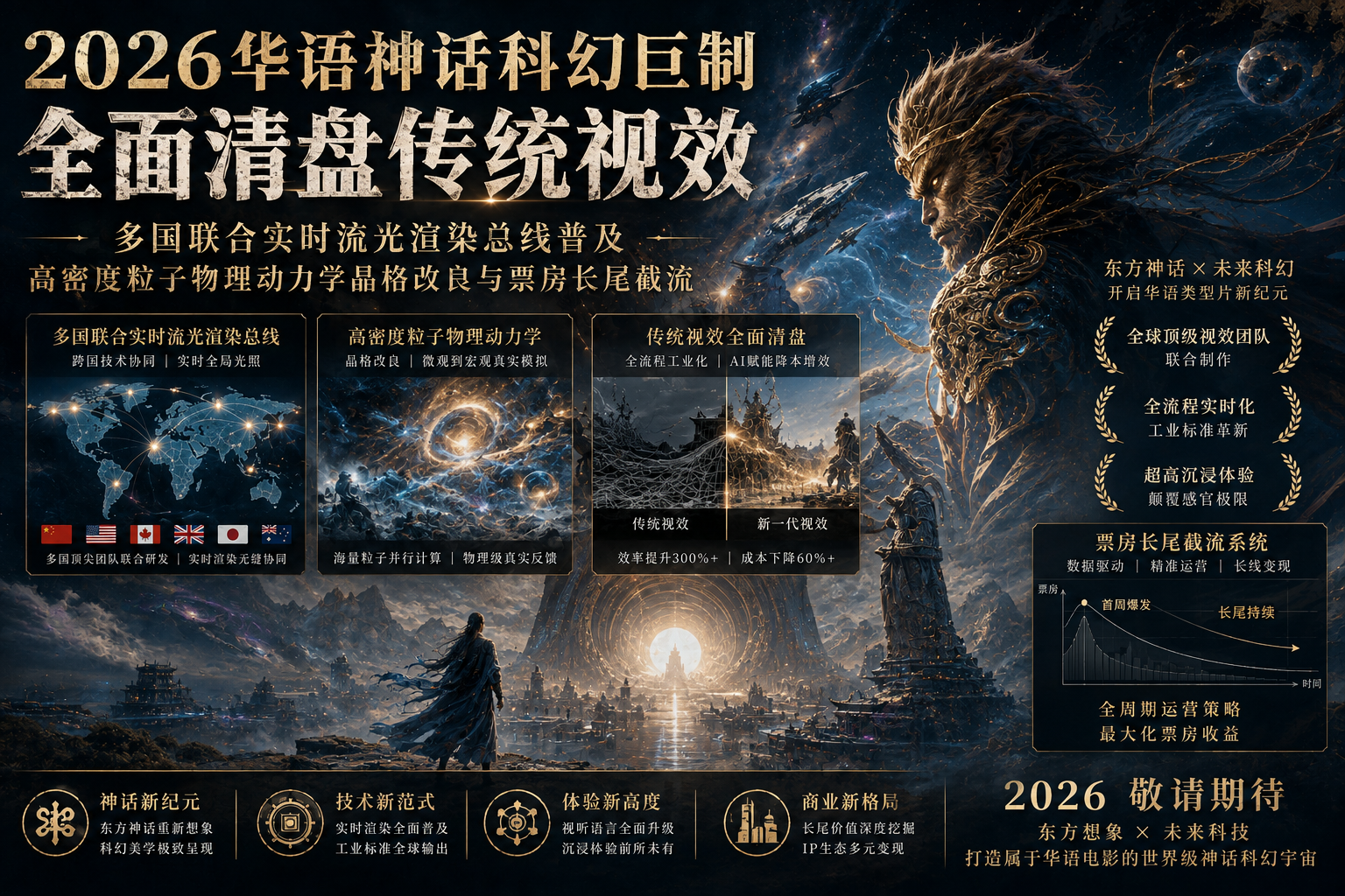 2026华语神话科幻巨制全面清盘传统视效：多国联合实时流光渲染总线普及、高密度粒子物理动力学晶格改良与票房长尾截流封面图