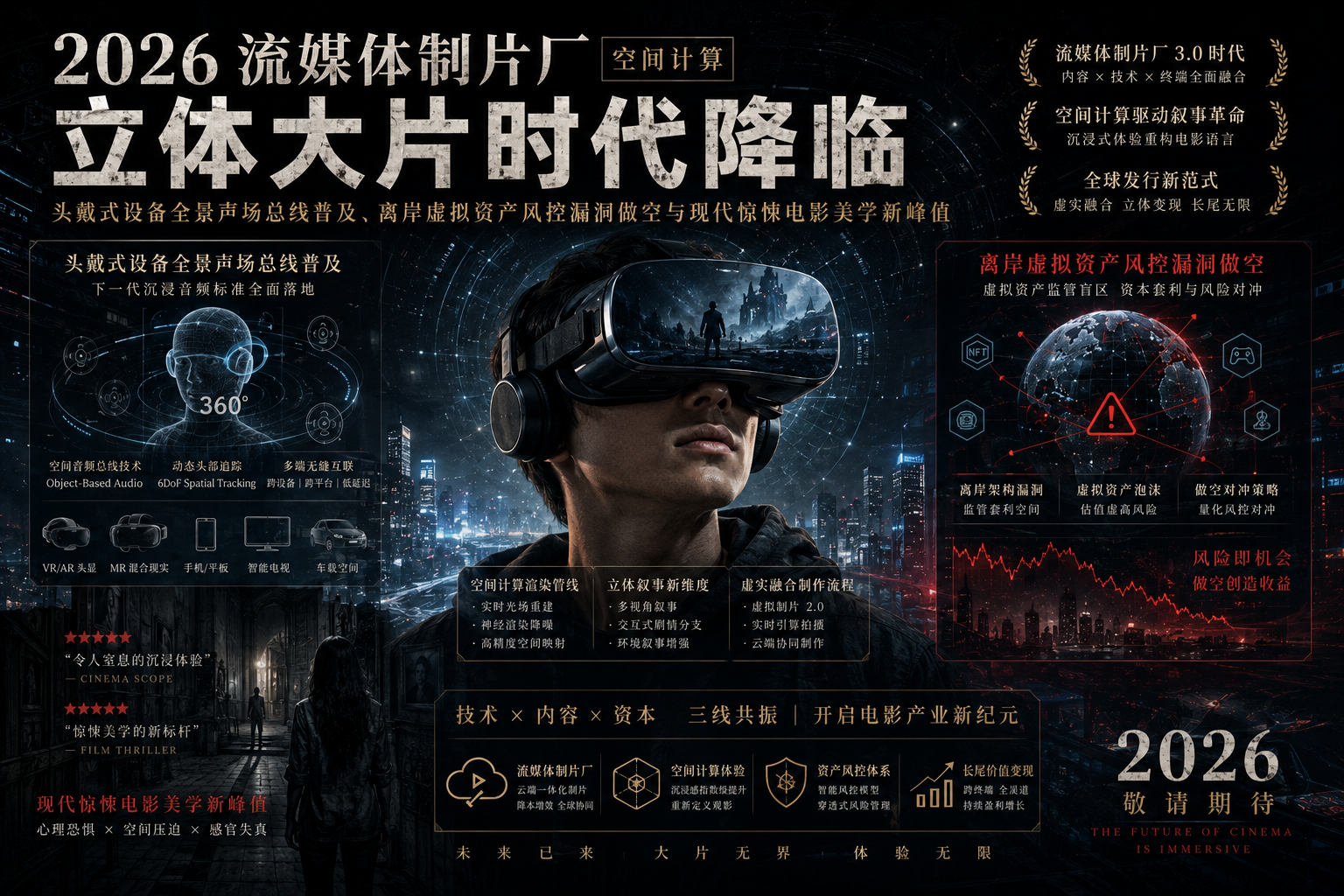 2026流媒体制片厂空间计算立体大片时代降临：头戴式设备全景声场总线普及、离岸虚拟资产风控漏洞做空与现代惊悚电影美学新峰值封面图
